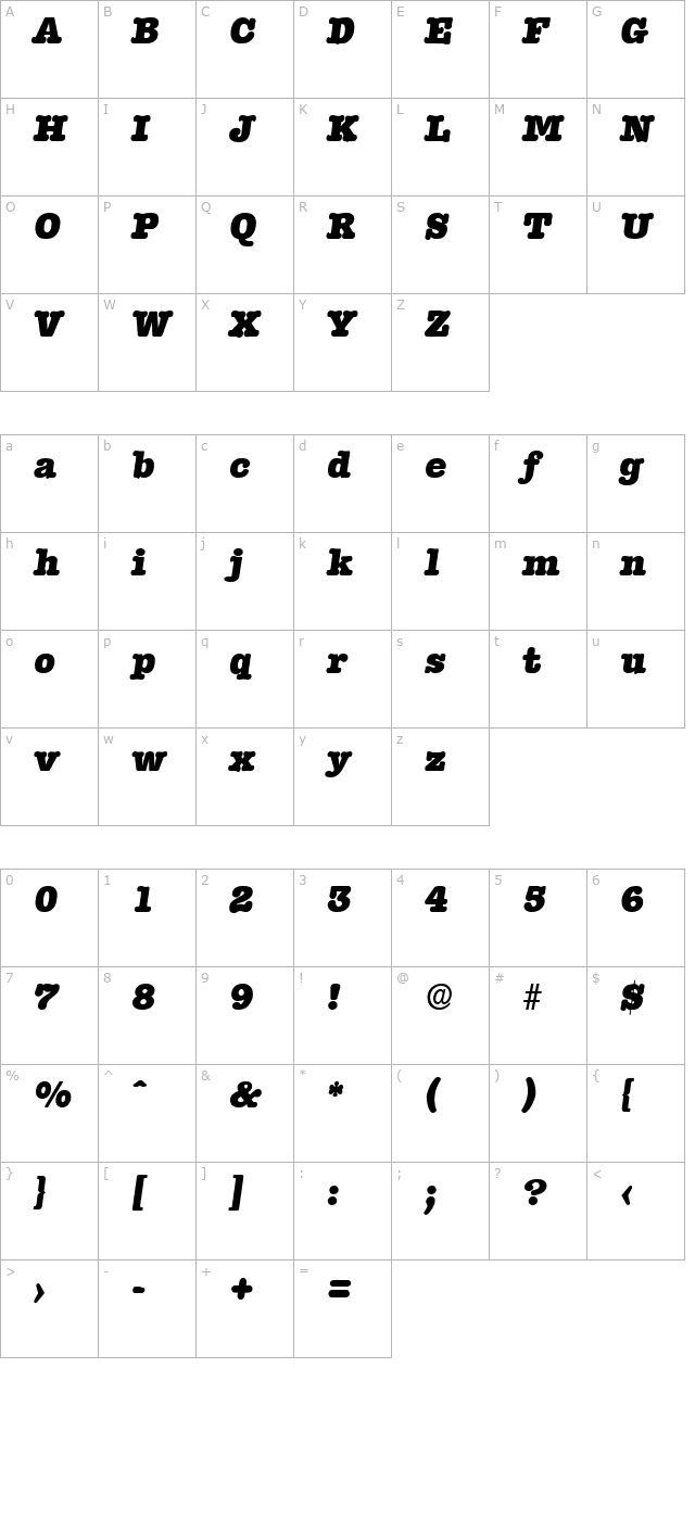 typewriter-serial-heavy-regularitalic character map