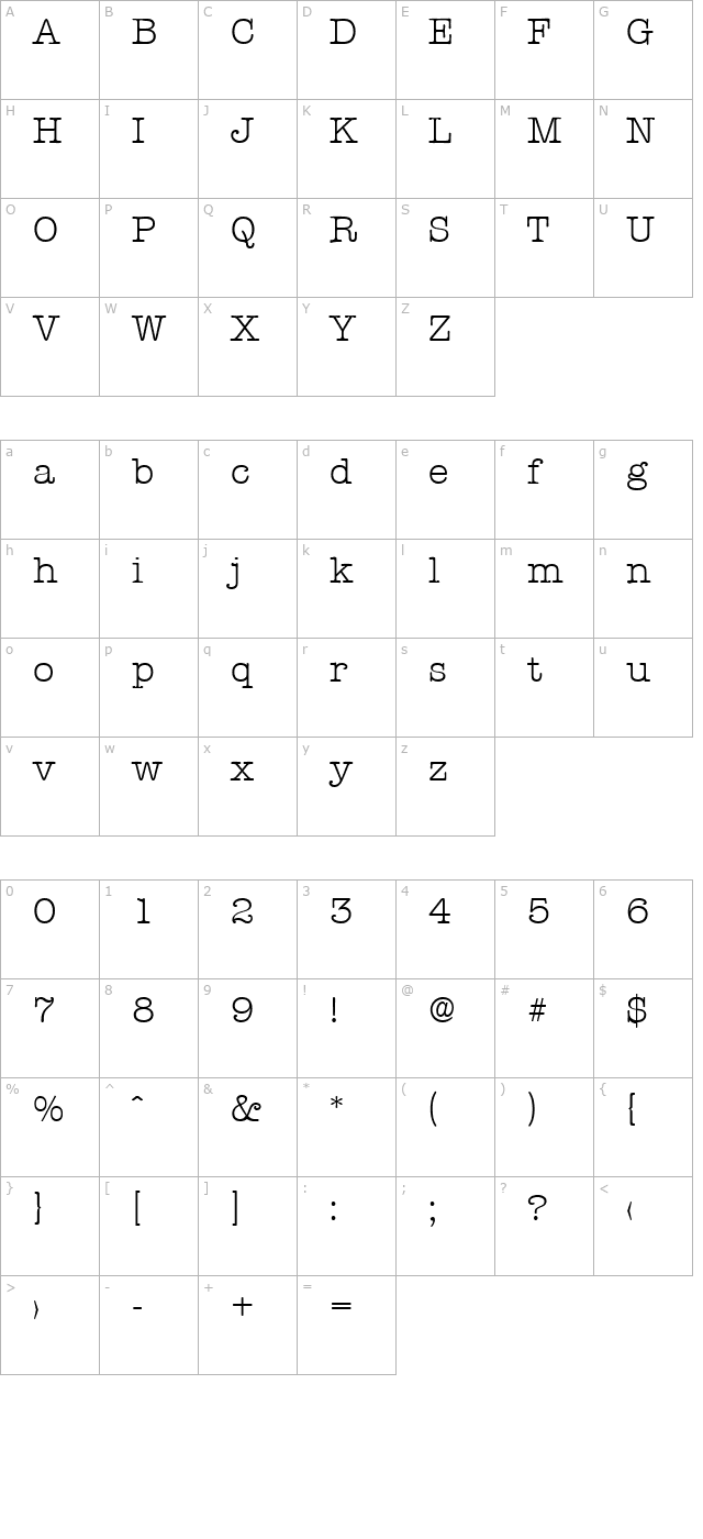 typewriter-serial-light-regular character map