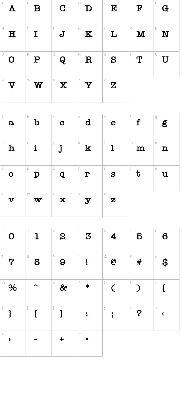 Typist Bold character map