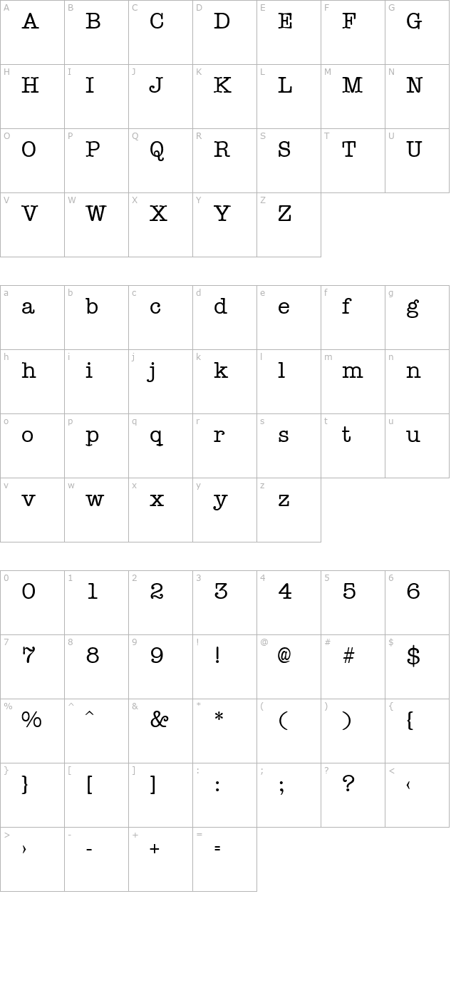 typist-regular character map