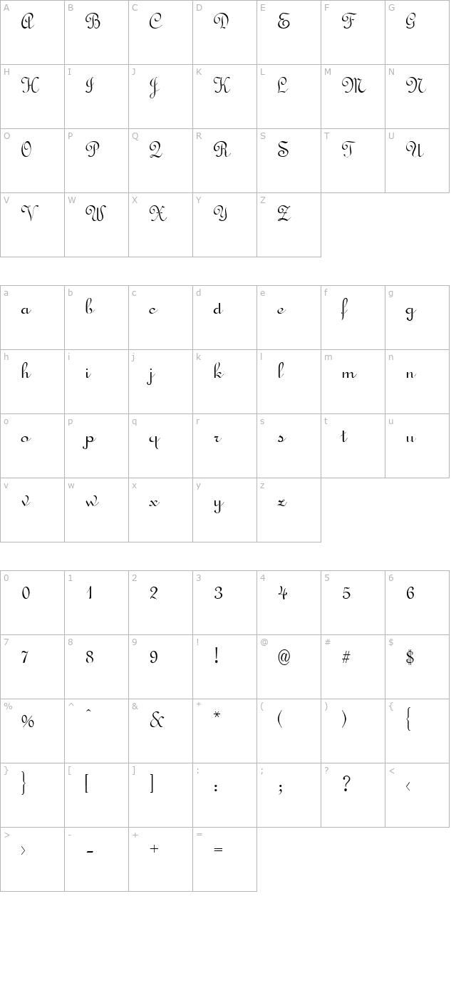 Typo Upright character map