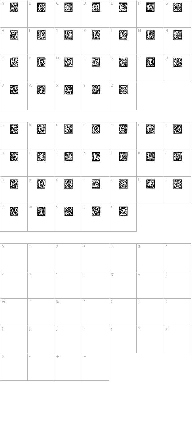 Typographer Woodcut Initials One character map