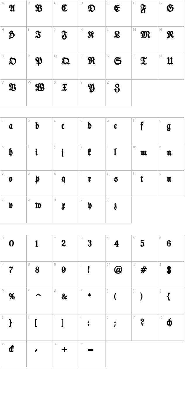 TypographerFraktur Contour character map