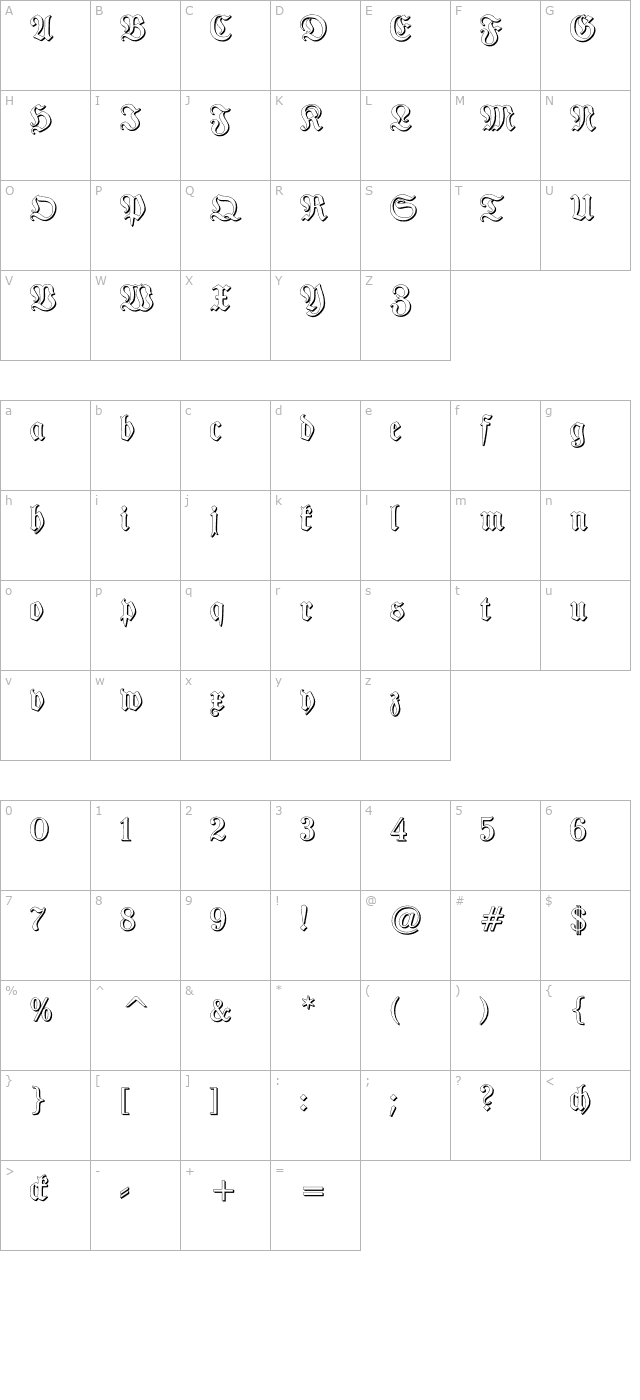 typographerfrakturshadow character map