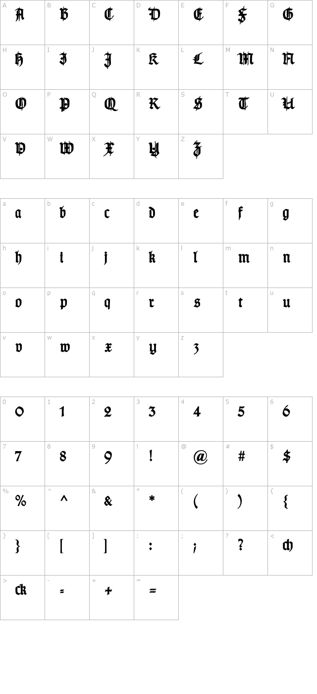 typographergotischschmuck-bold character map