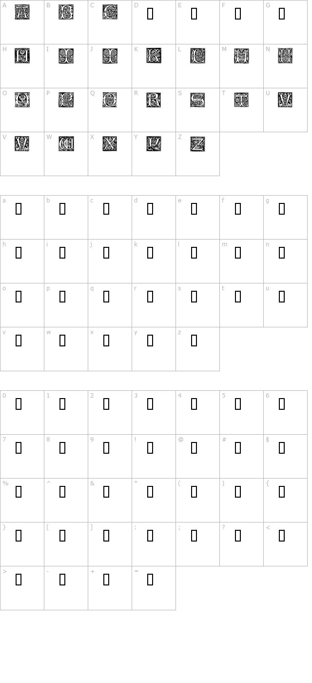 typographerwoodcutinitialstwo-reduced character map