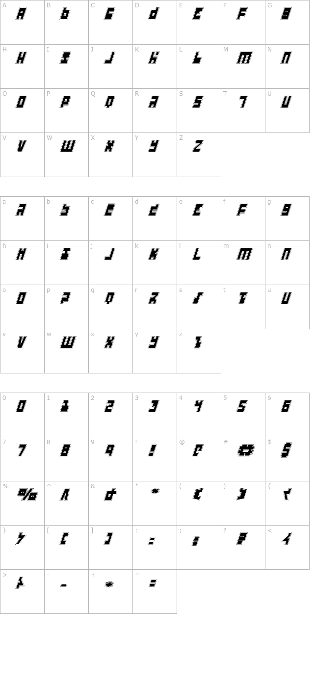 UFO Hunter Academy Italic character map