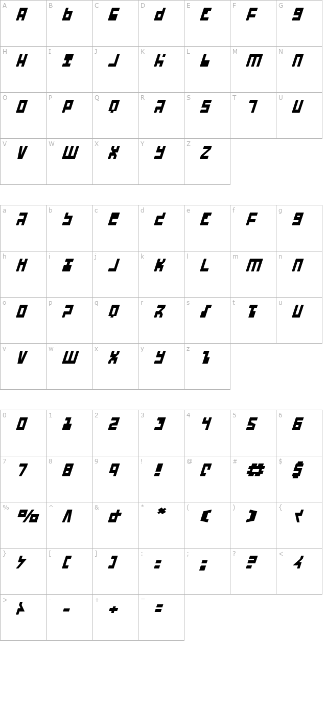 ufo-hunter-italic character map