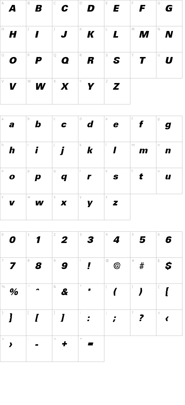 Ultimate-BoldIta character map