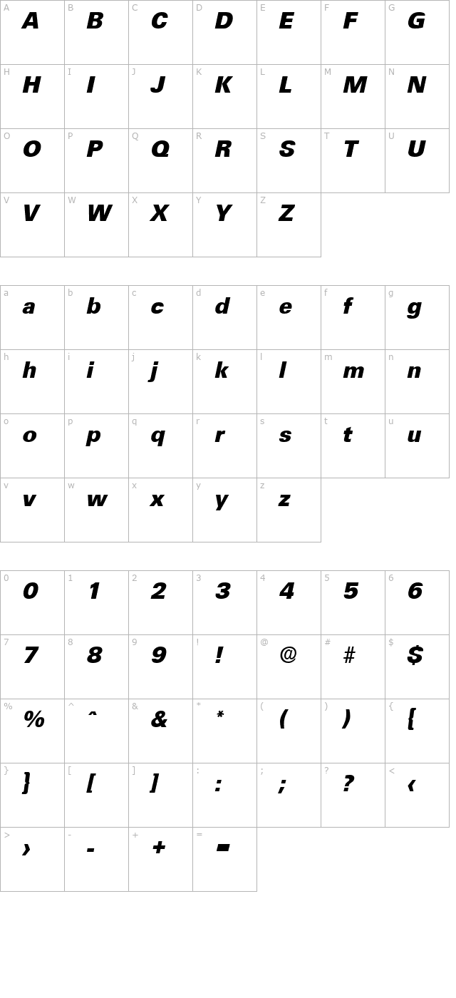 ultimate-serial-extrabold-regularitalic character map