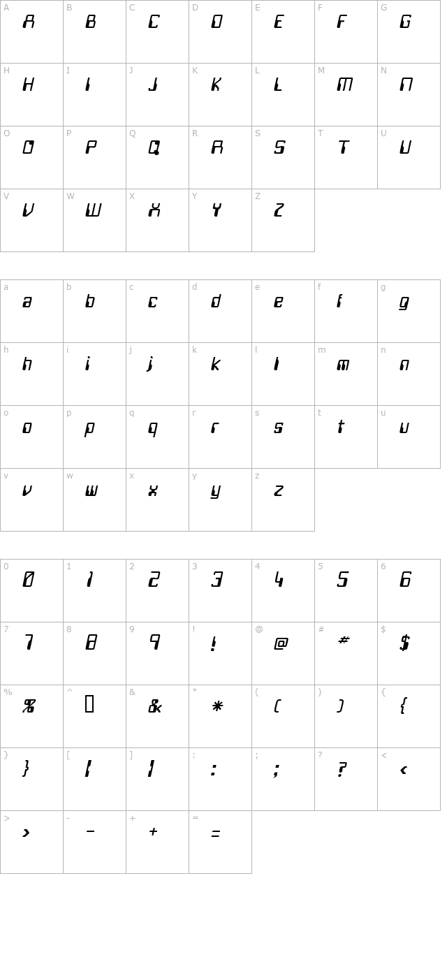 UltimoSSK Italic character map