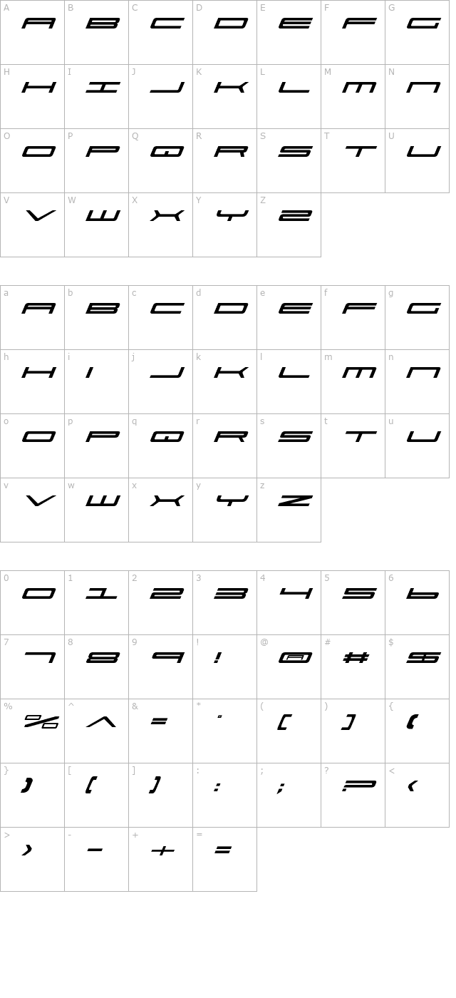 Ultra 911 Italic character map