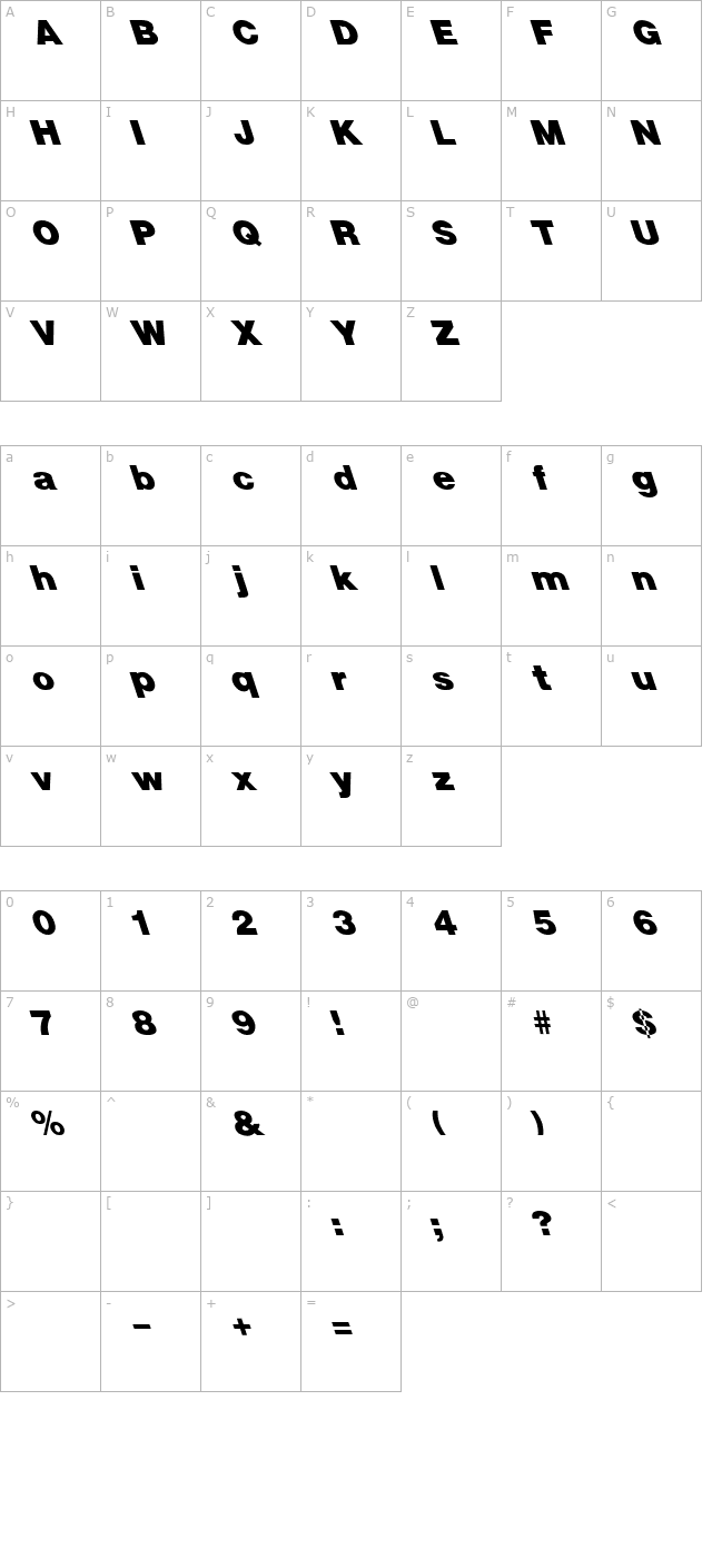 Ultra Black lefty character map