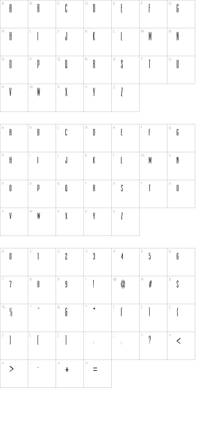 Ultra Condensed Sans Two Regular character map