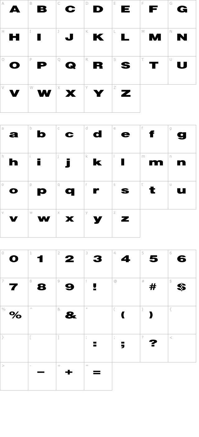 UltraBlack Ex character map