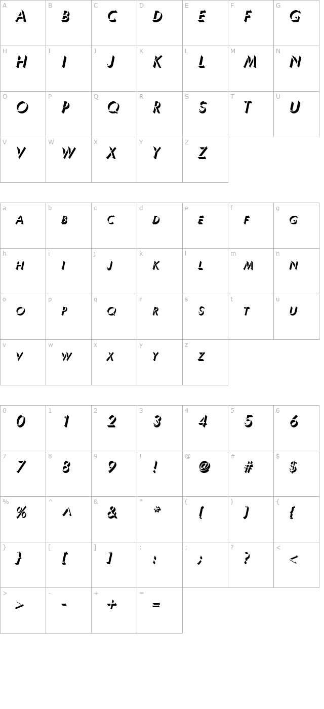 ultrashadow-italic character map