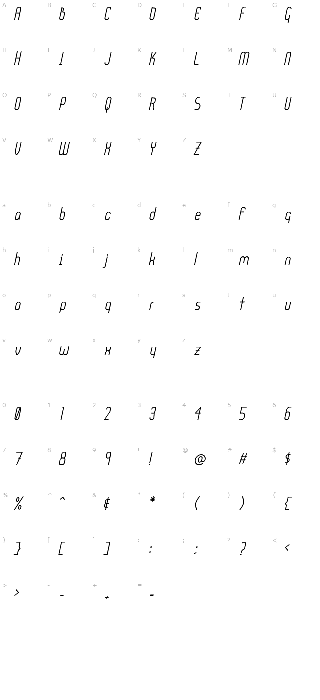 Ultura HeavyItalic character map