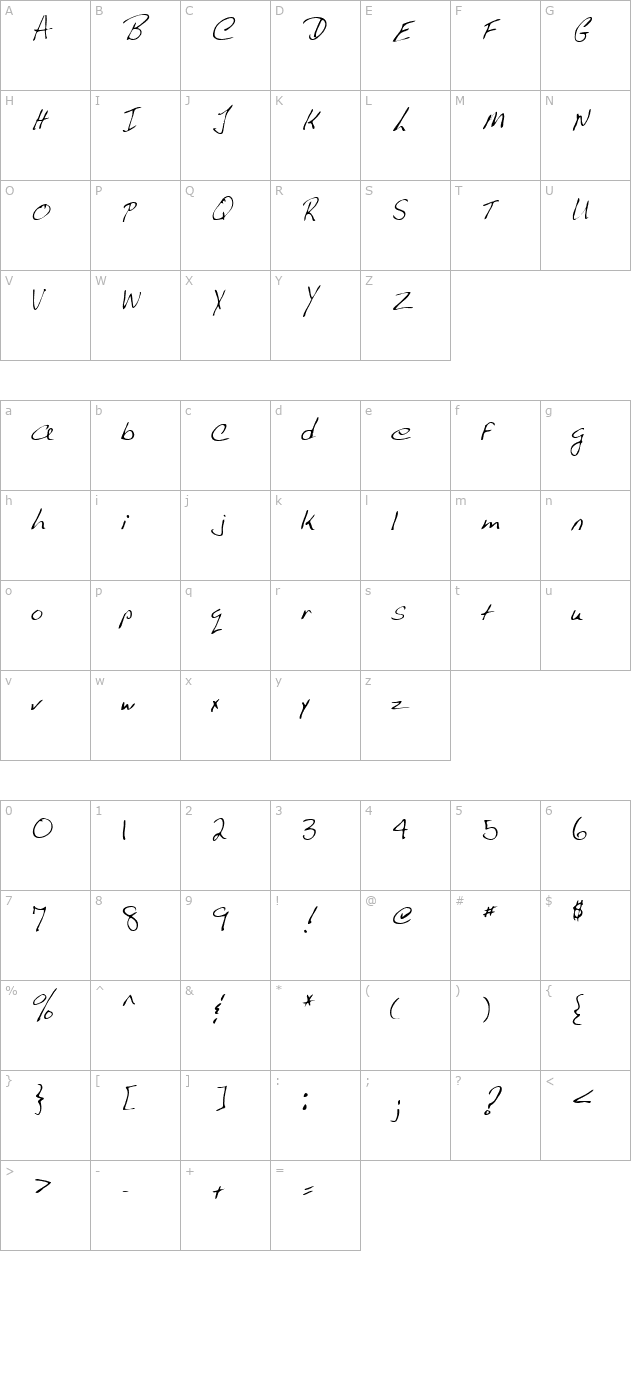 Umpque Regular character map