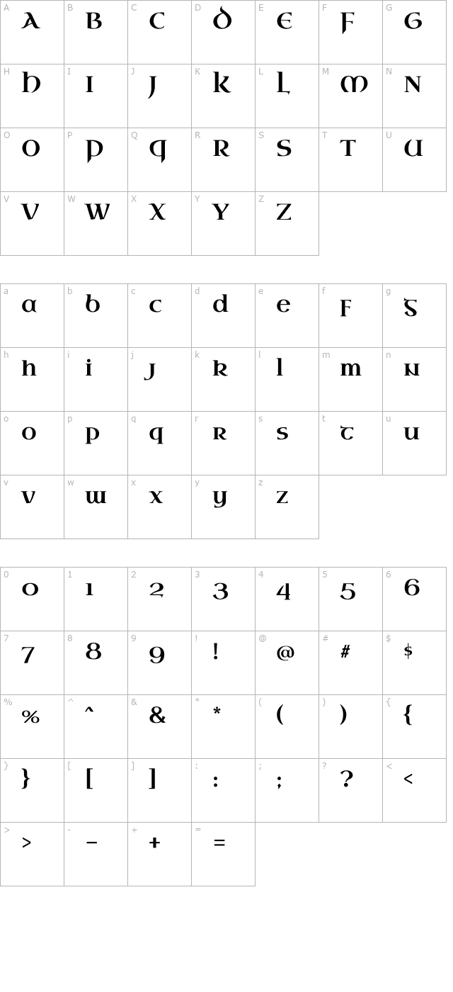 Uncial Antiqua character map