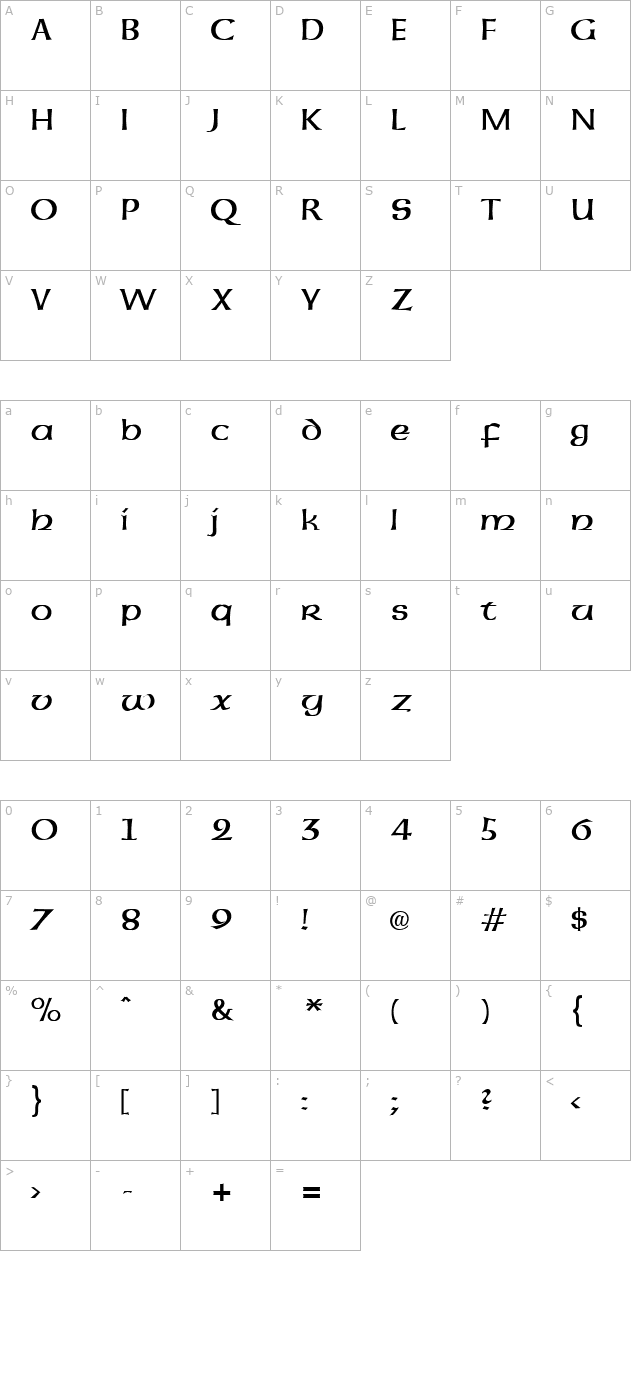 UncialRoundhand Regular character map