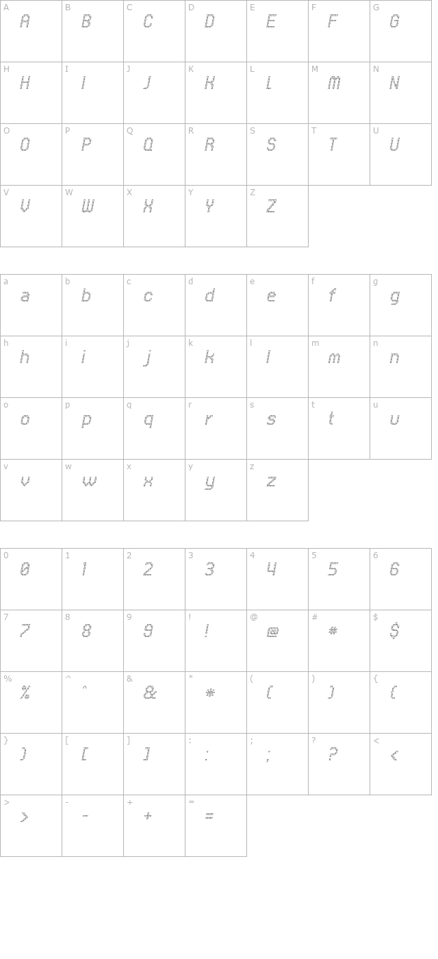 UNDATriangleFineItalic character map