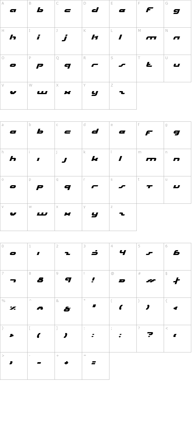 uni-sol italic character map