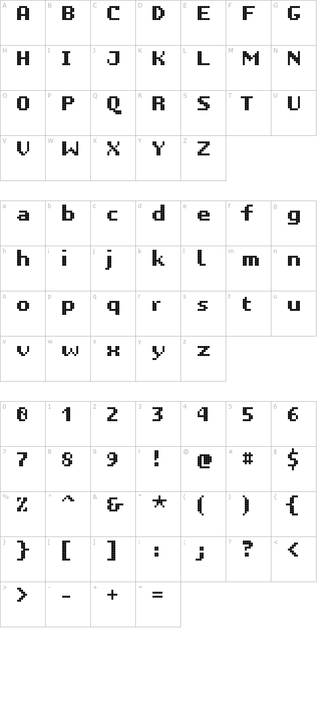 unibody-8-bold character map