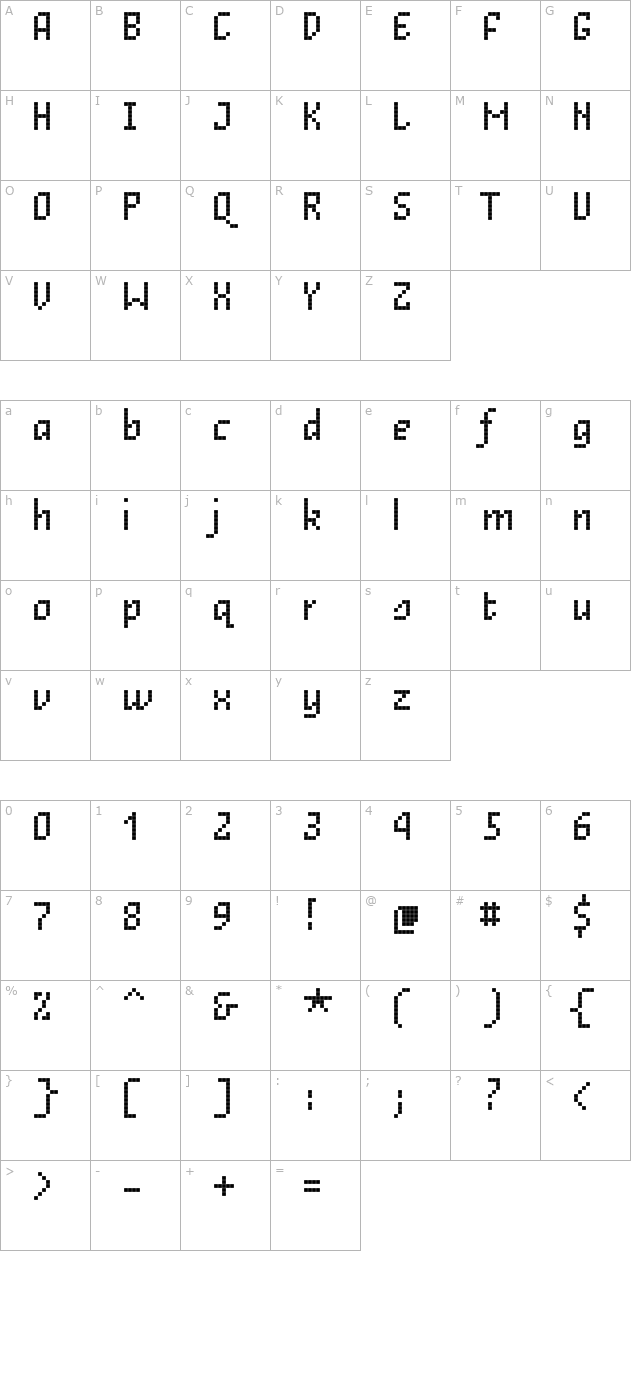 Unibody 8 Italic character map
