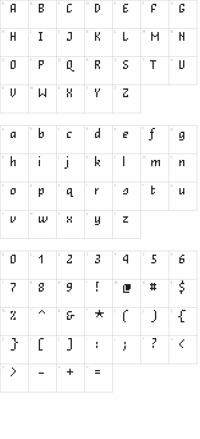 unibody-8-italic character map