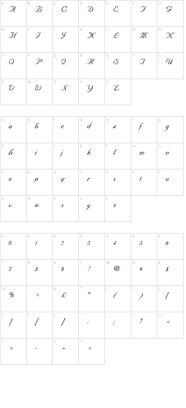 Unicorn Script SSi character map