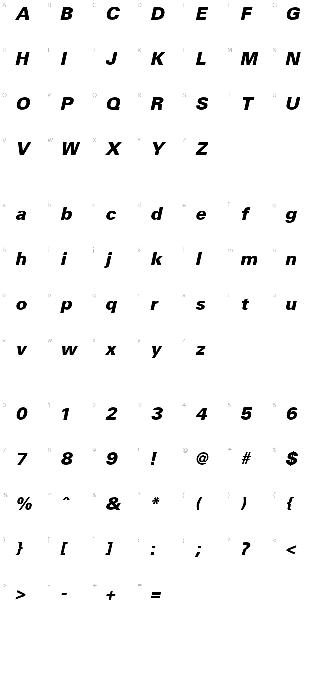 uniform-black-italic character map