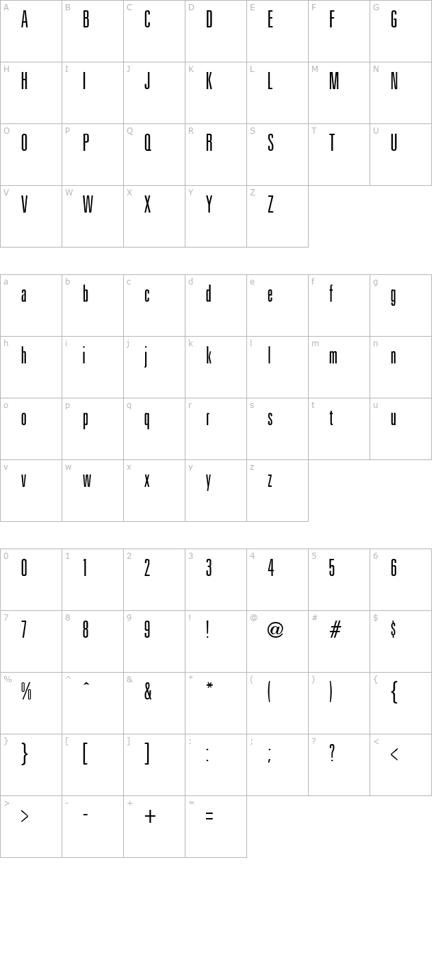 uniform-ultra-condensed-regular character map