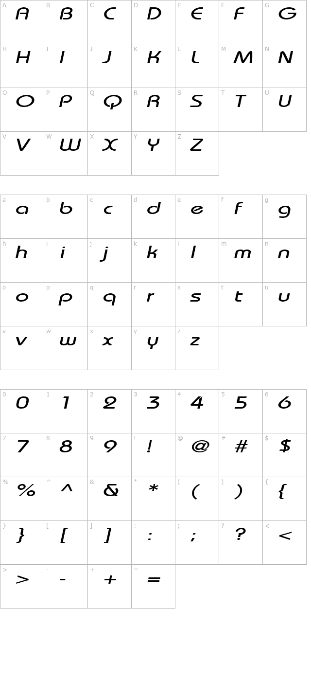 UniqueExtended Oblique character map