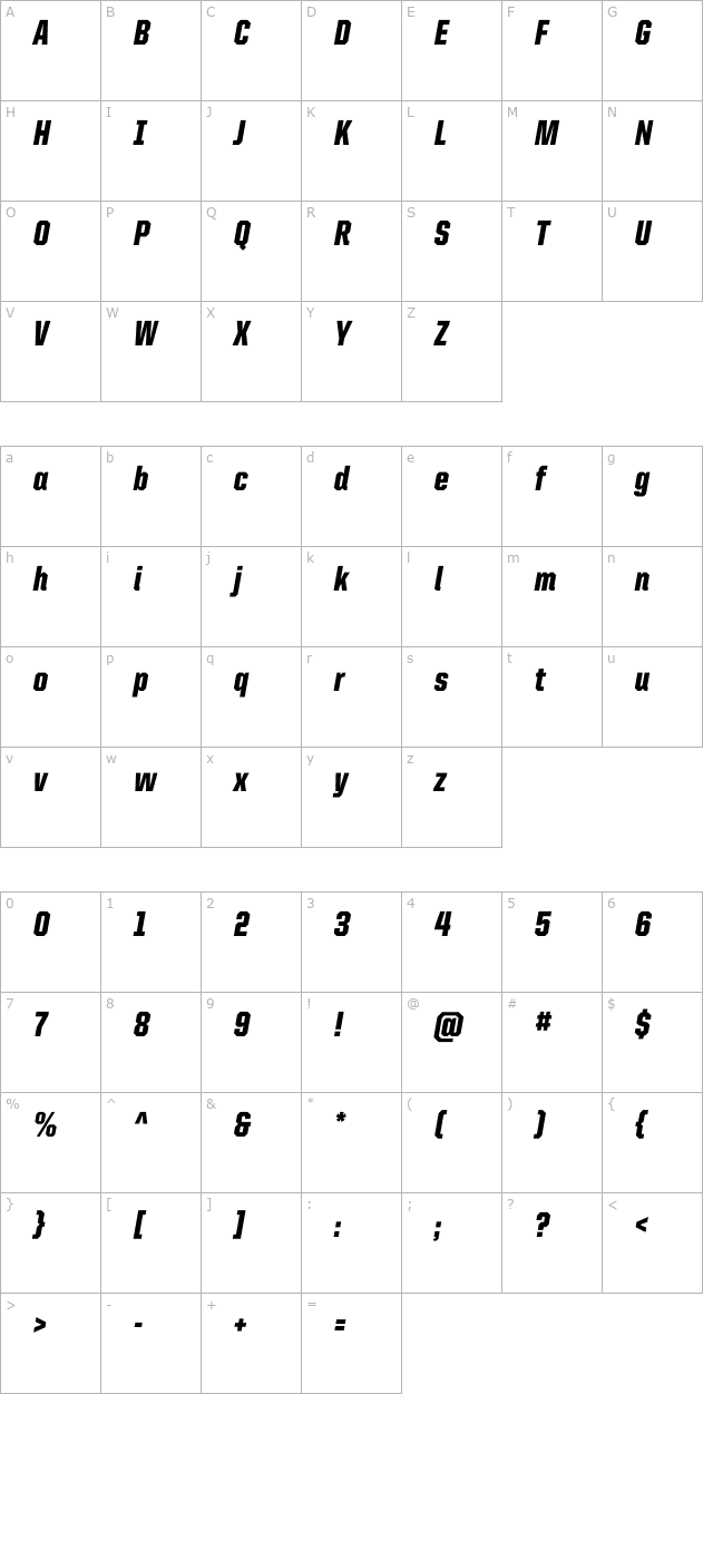 uniteditaliccond-black character map