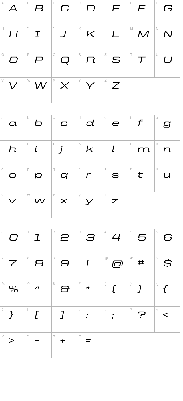 UnitedItalicExt-Medium character map