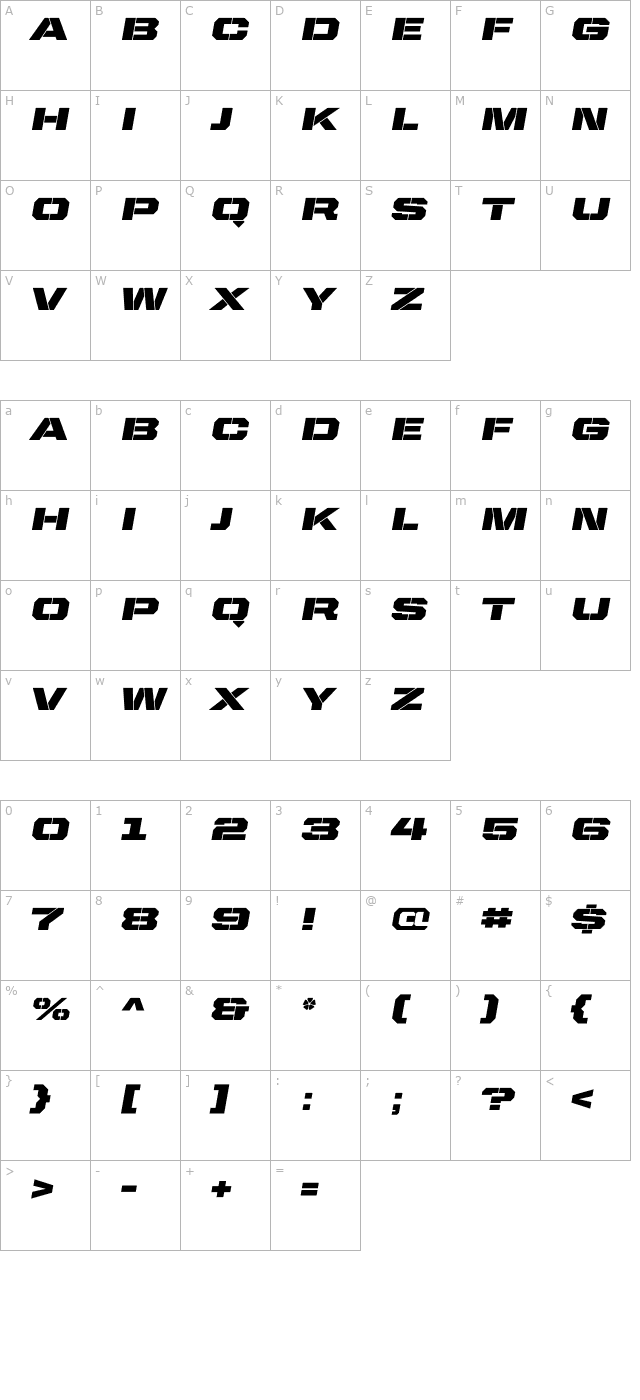 uniteditalicext-stencil character map