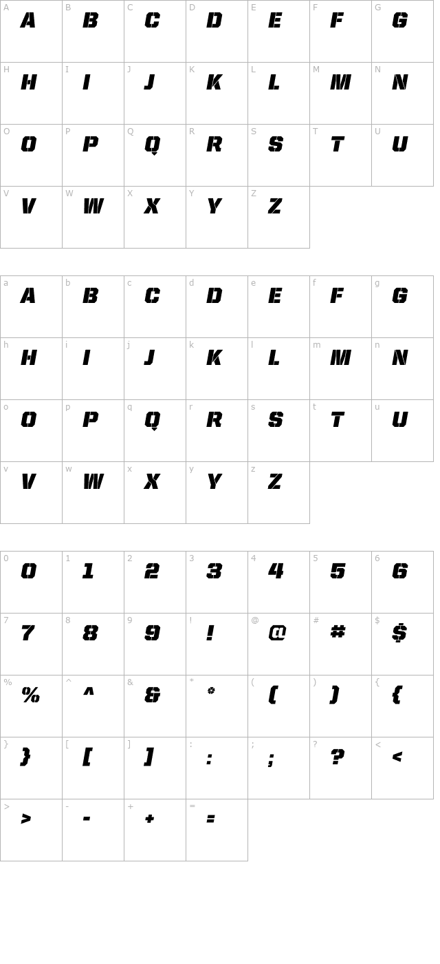 uniteditalicreg-stencil character map