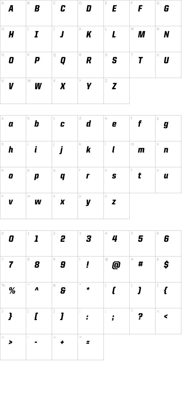 UnitedItalicSemiCond-Black character map