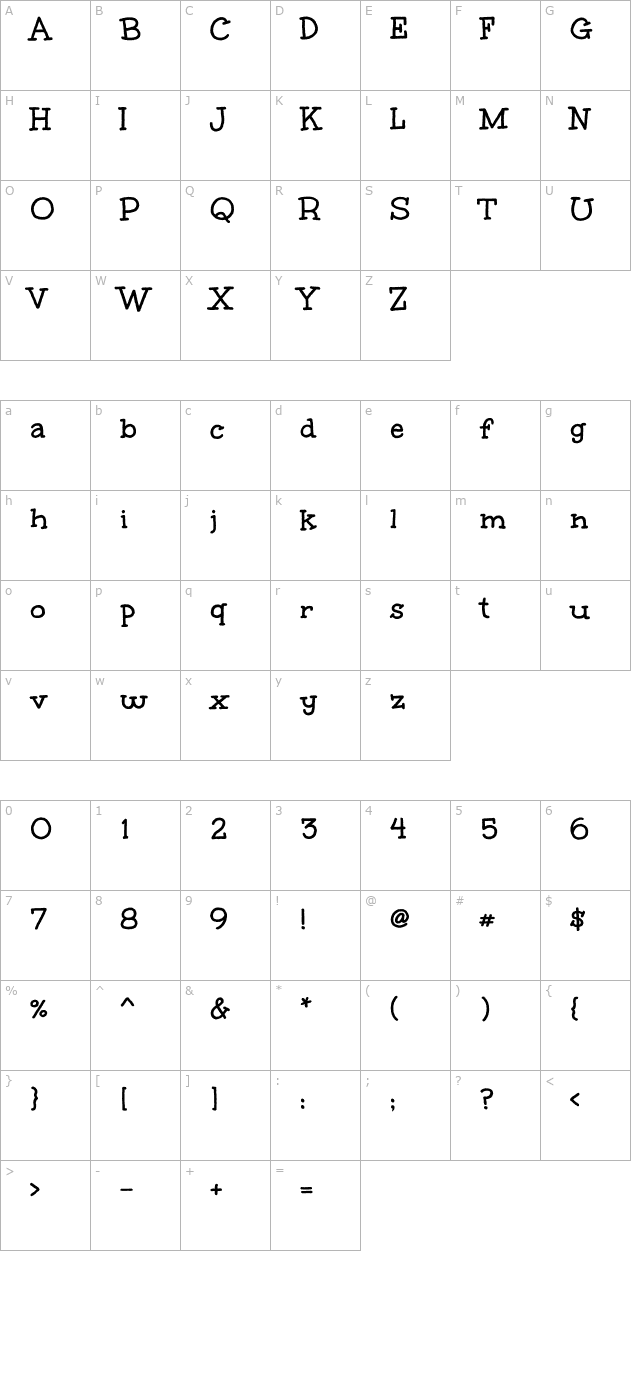 Unkempt Bold character map