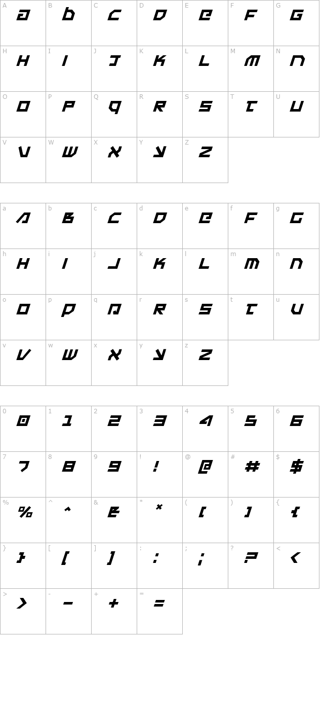 Uno Estado Italic character map