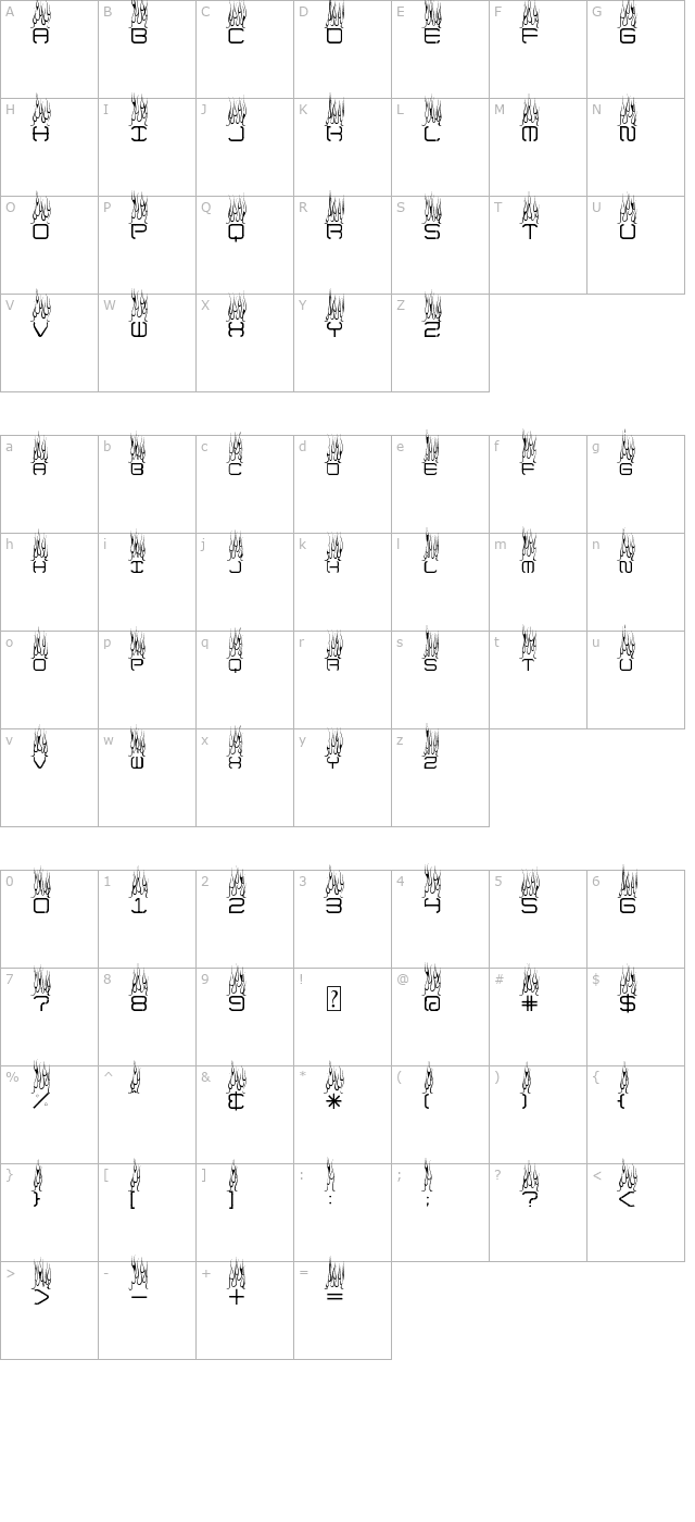 Up In Flames character map