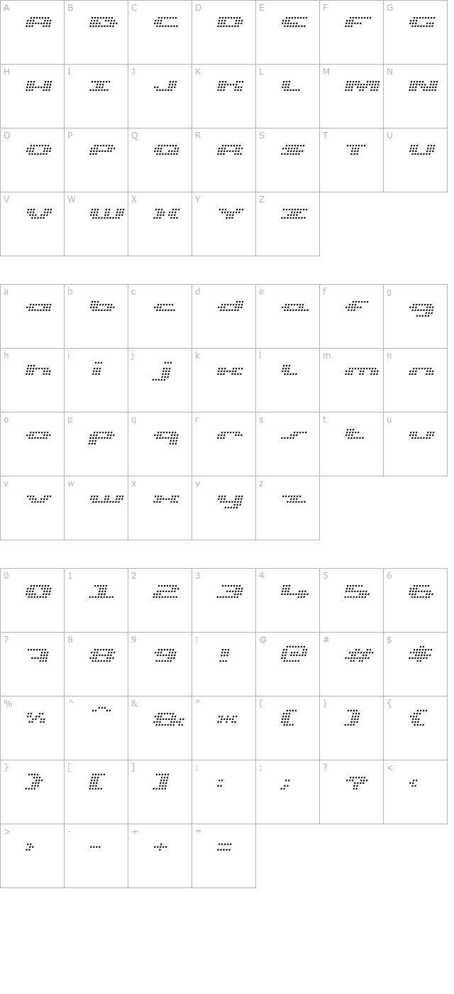 UP Tiny lcd four 8 Light Italic character map