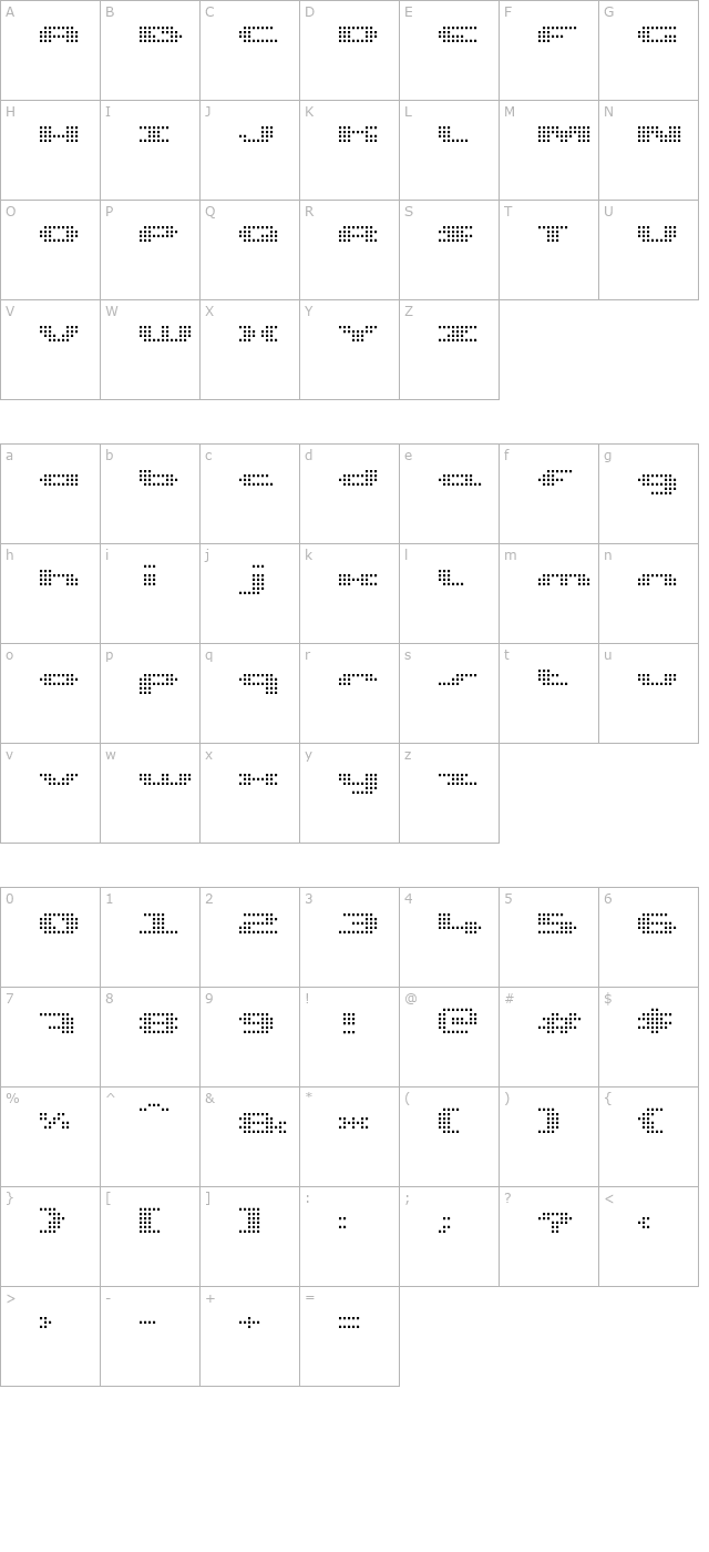 up-tiny-lcd-four-8-light character map