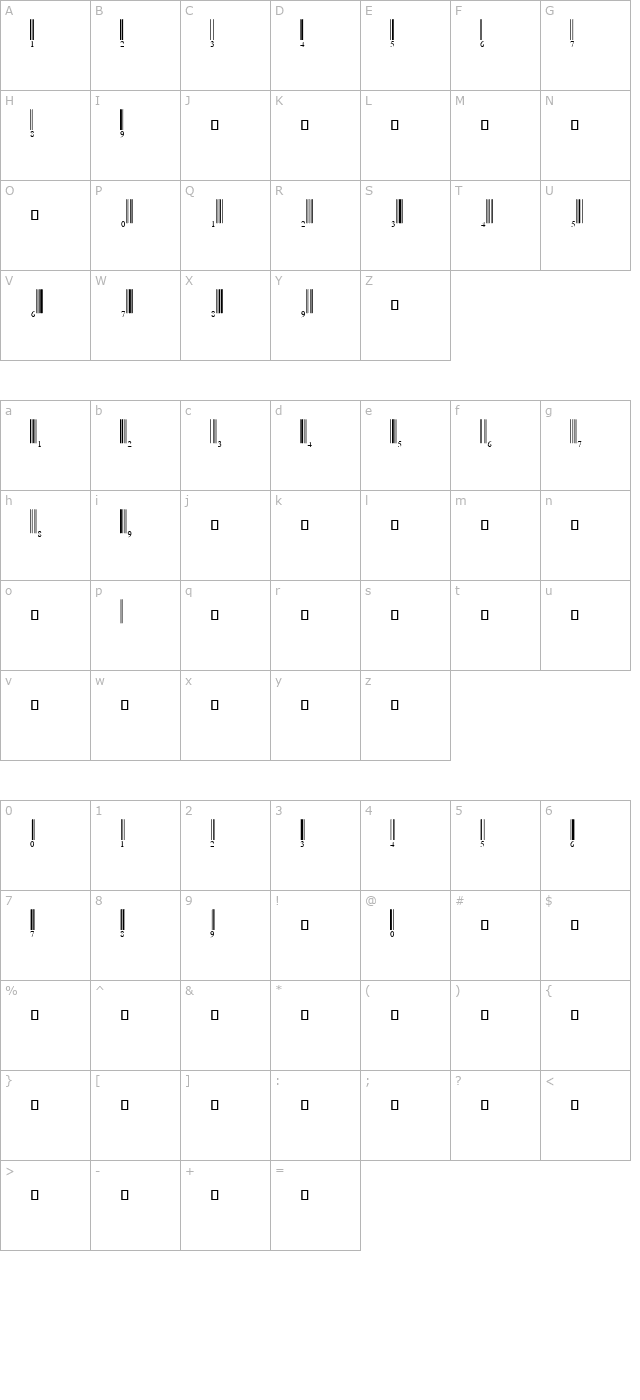 UPC-A Half Height character map