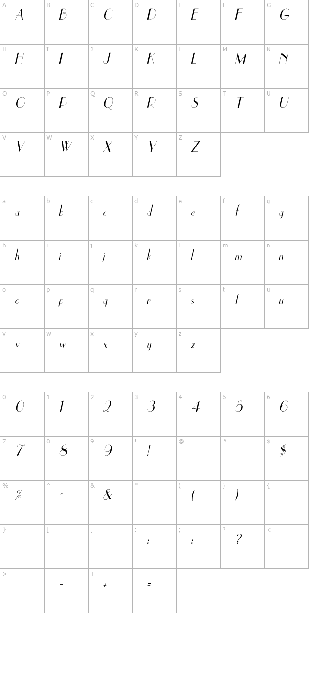 UppEa Th Italic character map