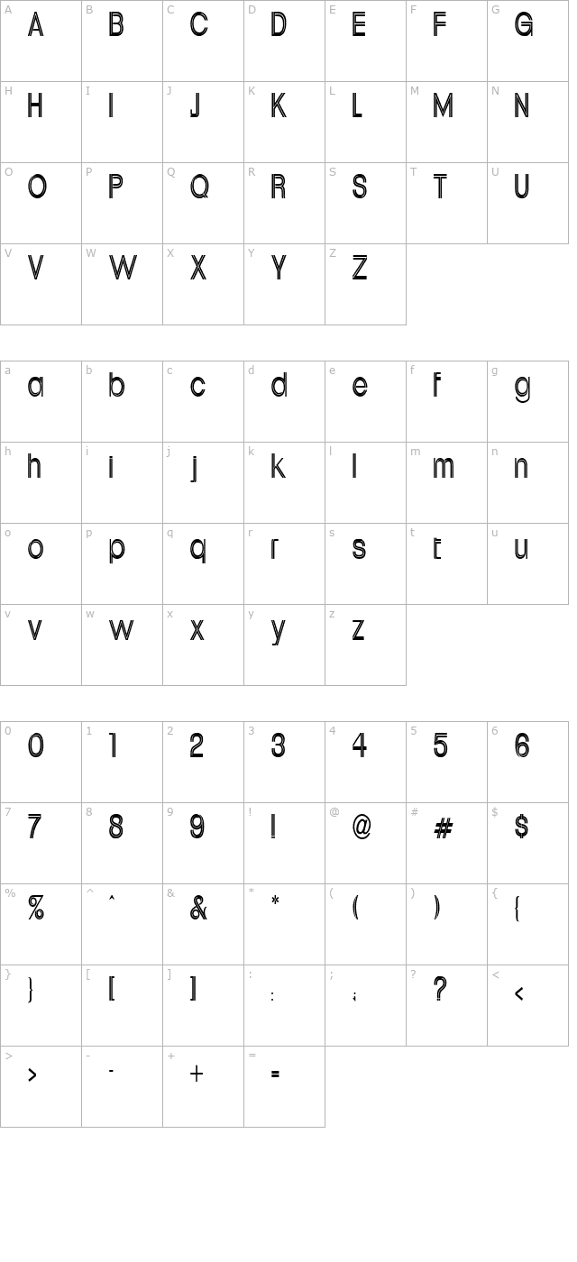 Upperville Condensed Normal character map