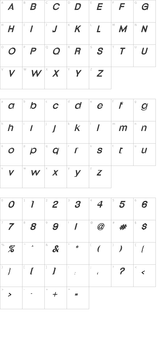 uptight-italic character map