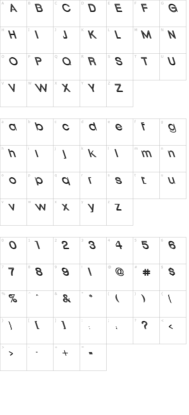 Uptight Lefti character map