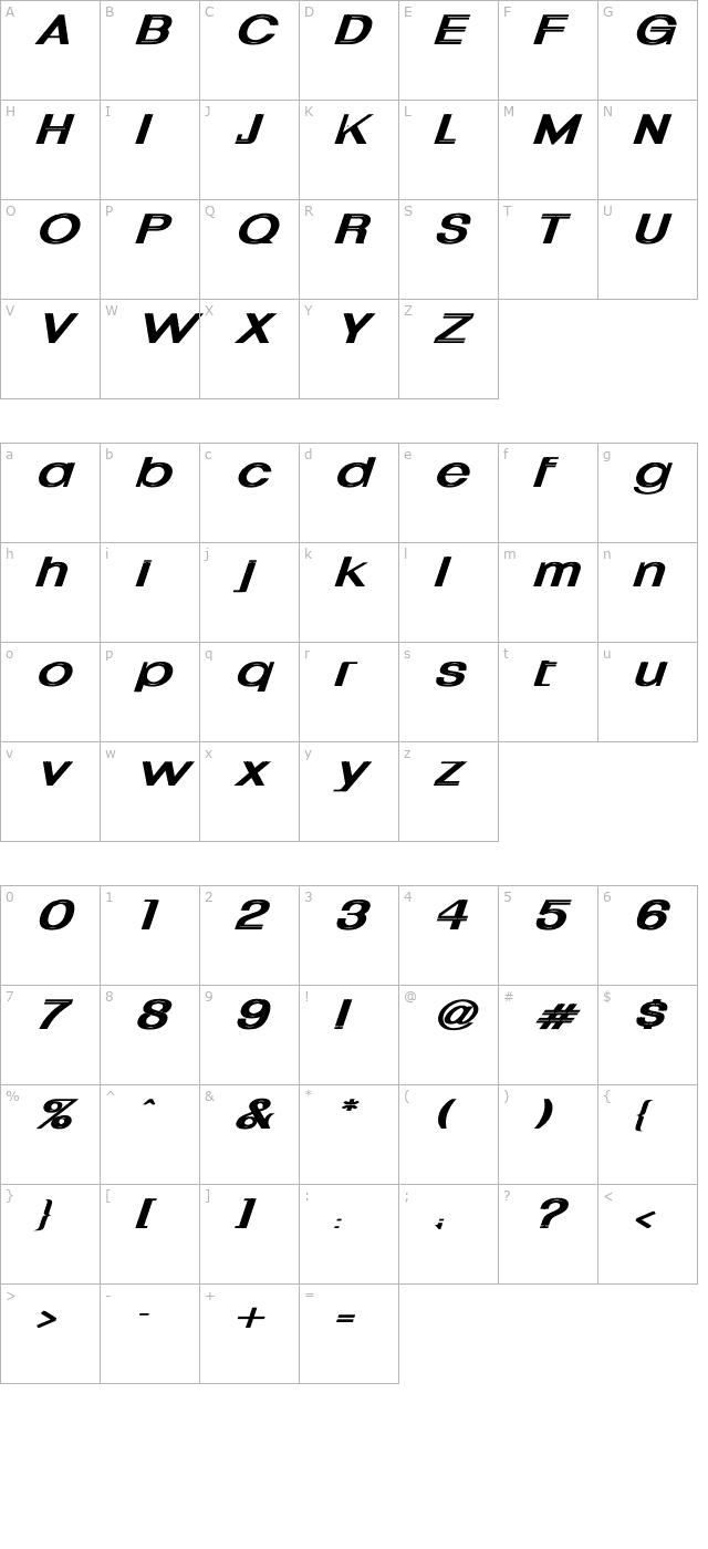 Uptight Wd Bold Italic character map