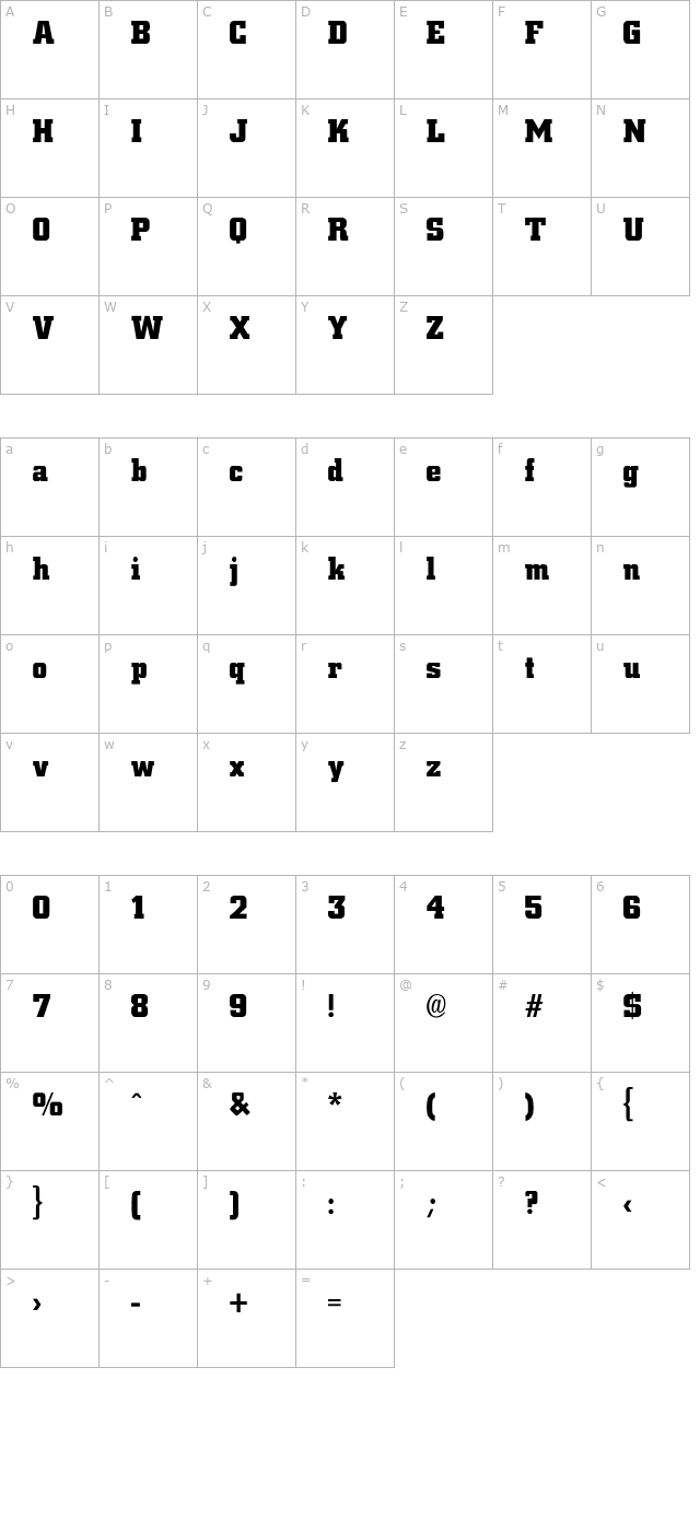 Urban Bold character map